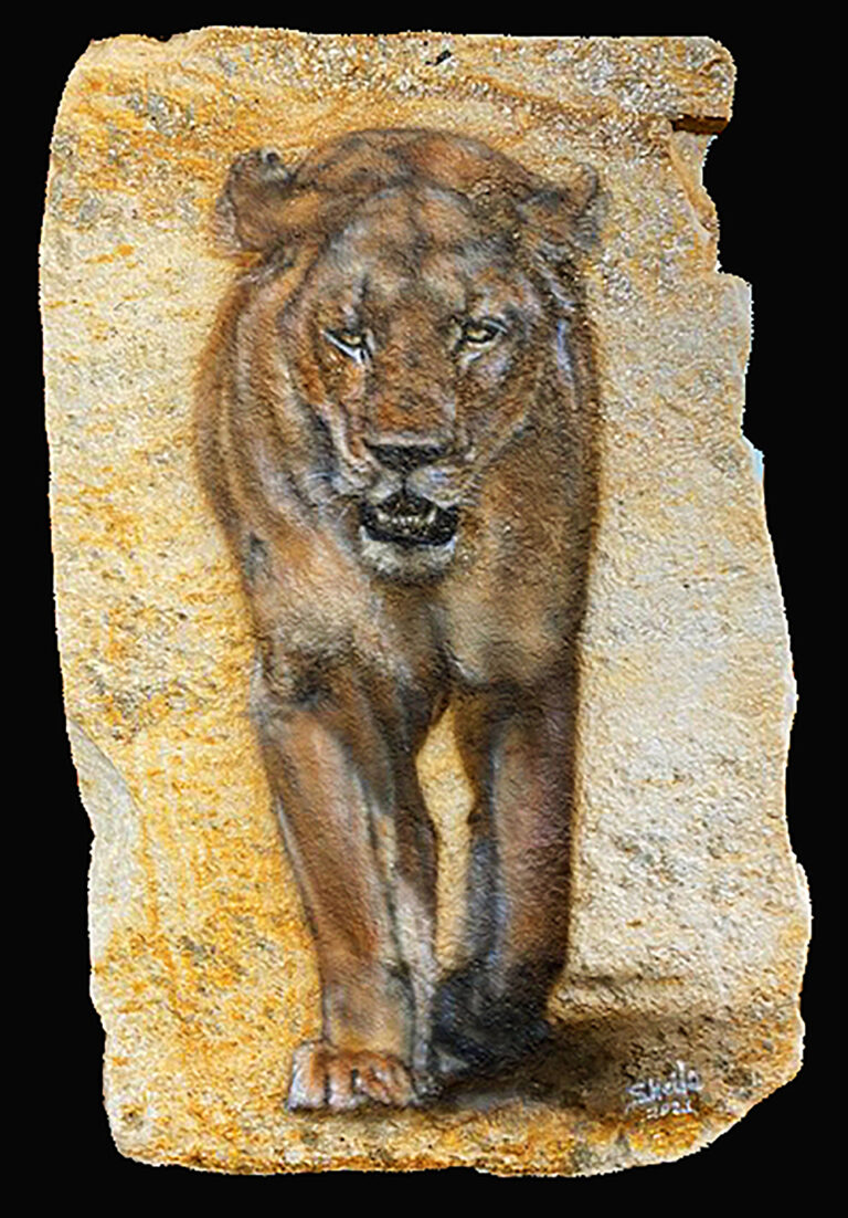 Painting of a Lioness on Quartzite