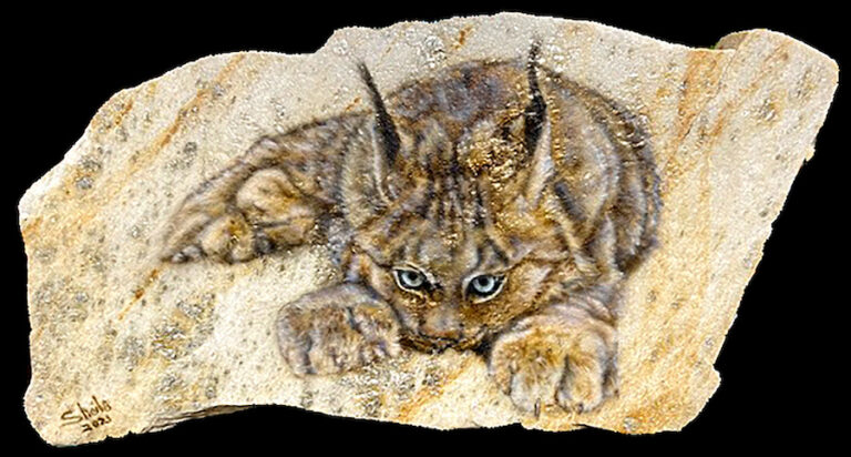 Painting of Lynx on Quartzite Rock