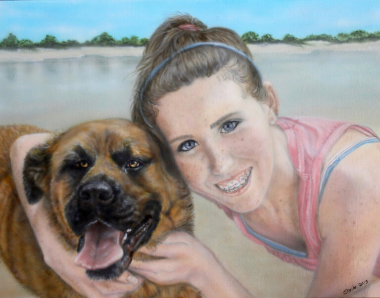 Bella and Molly - girl with dog
