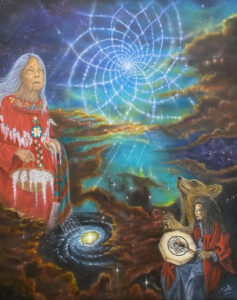 Painting of Old woman with animals and drum